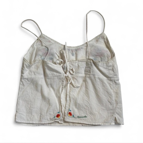 Abercrombie & Fitch Vintage Cotton Floral Embroidered White Tablecloth Tank L - Picture 4 of 6